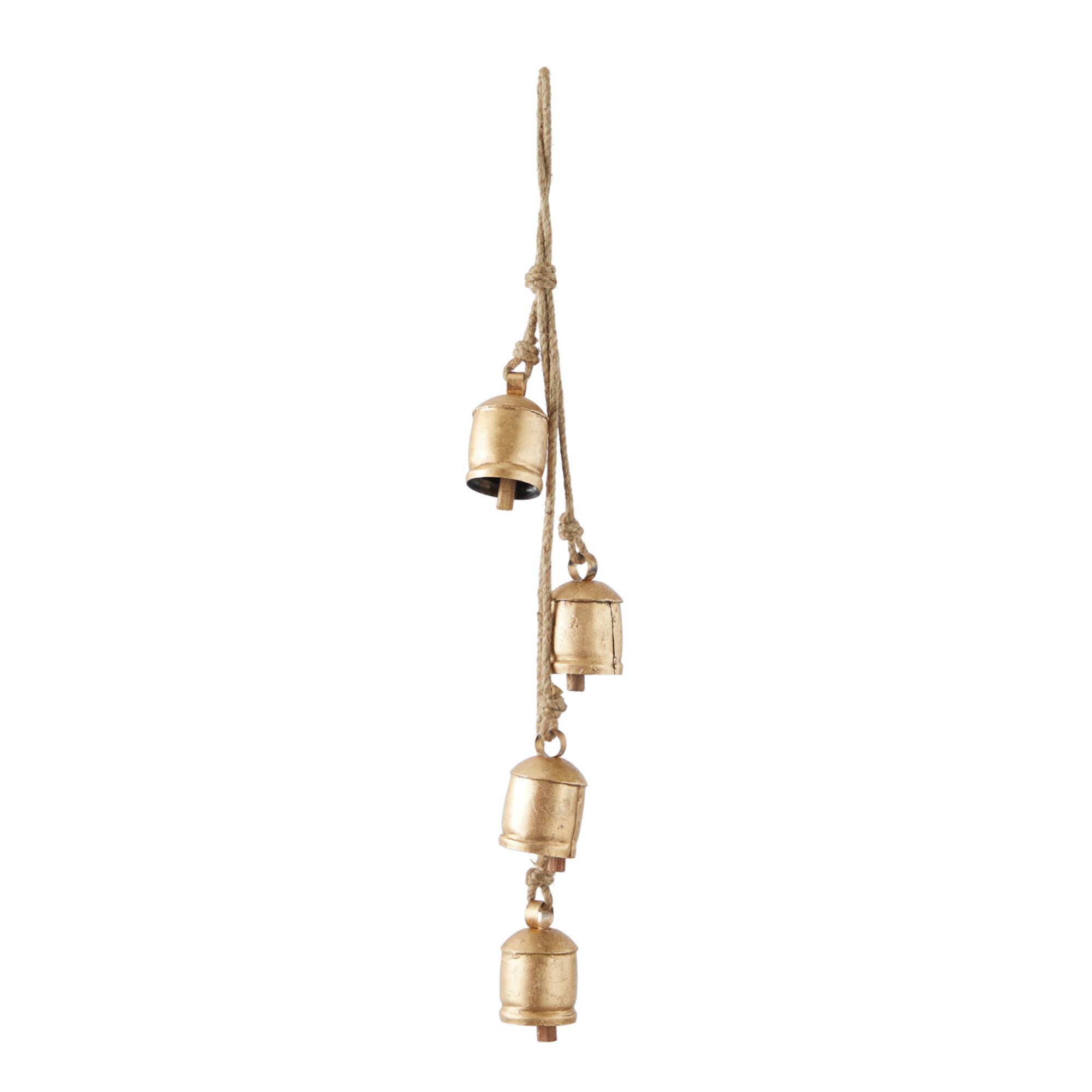 Gold Metal Bohemian Decorative Cow Bell, 4" x 3" x 30"